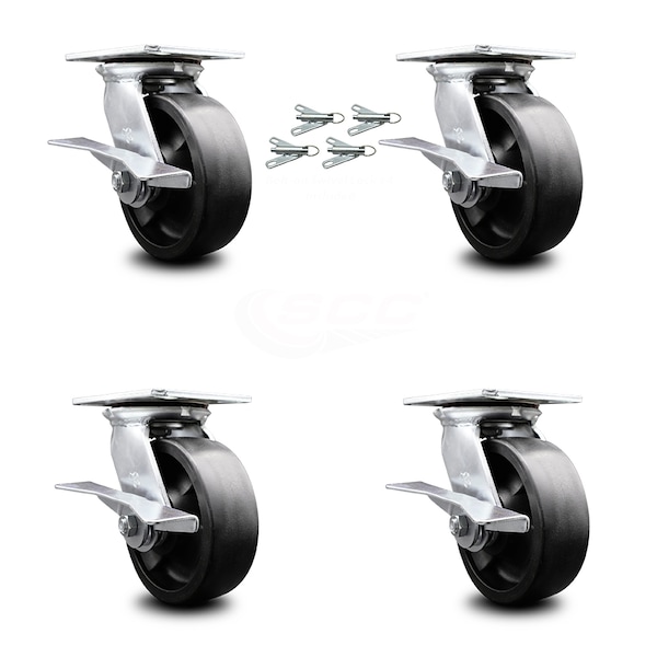 6 Inch Glass Filled Nylon Caster Set with Ball Bearings and Brakes/Swivel Locks